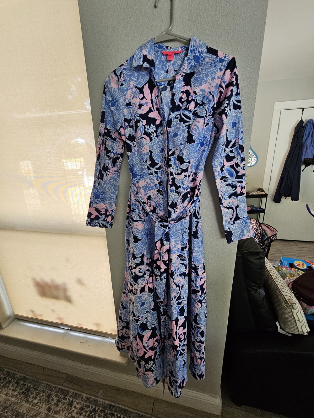 Lilly Pulitzer Blue and Pink Floral Midi Shirt Dress